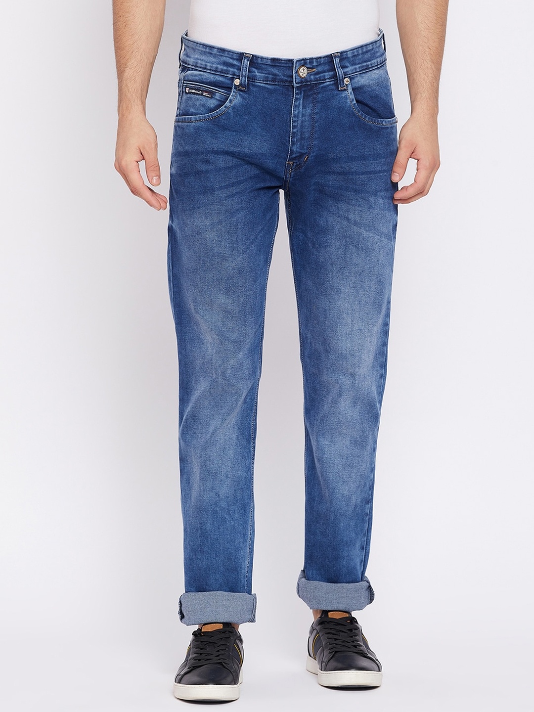 

Cantabil Men Mid Ride Heavy Fade Regular Fit Stretchable Cotton Jeans, Blue