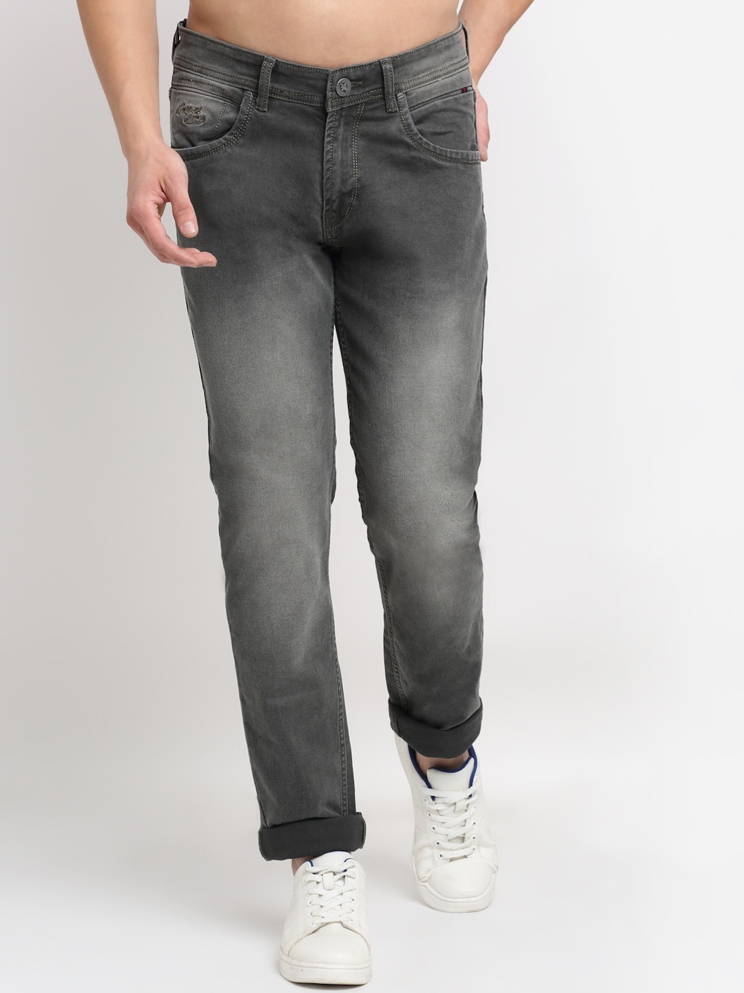 

Cantabil Men Mid Rise Heavy Fade Regular Fit Stretchable Cotton Jeans, Grey