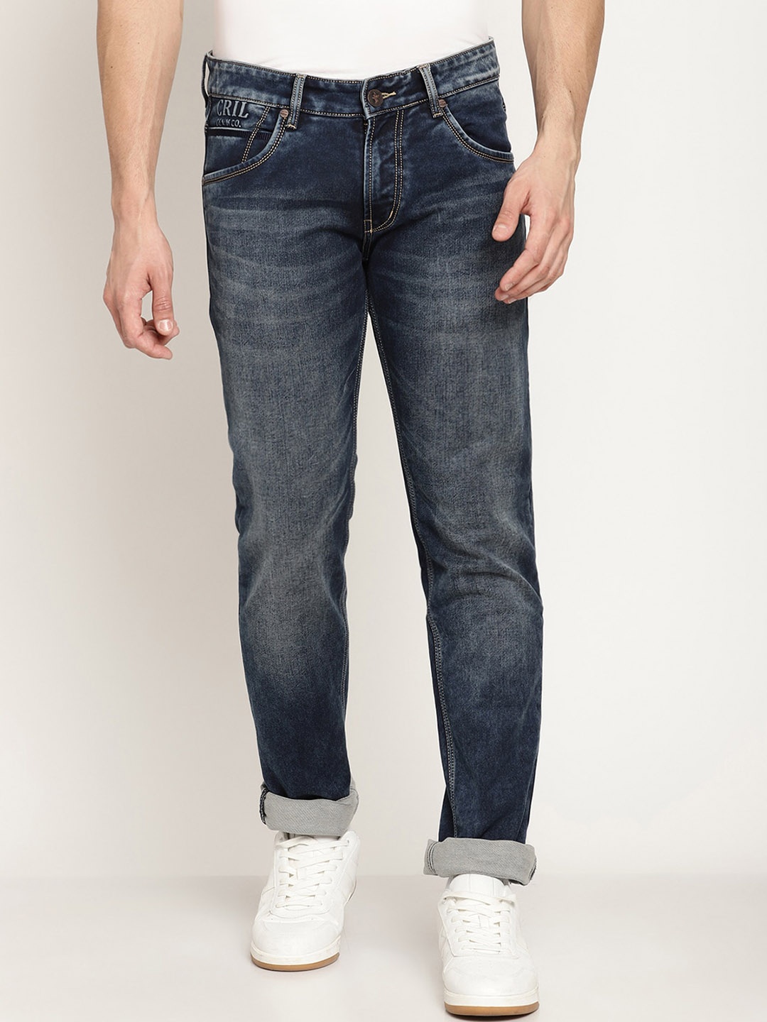 

Cantabil Men Mid-Rise Heavy Fade Stretchable Cotton Jeans, Blue