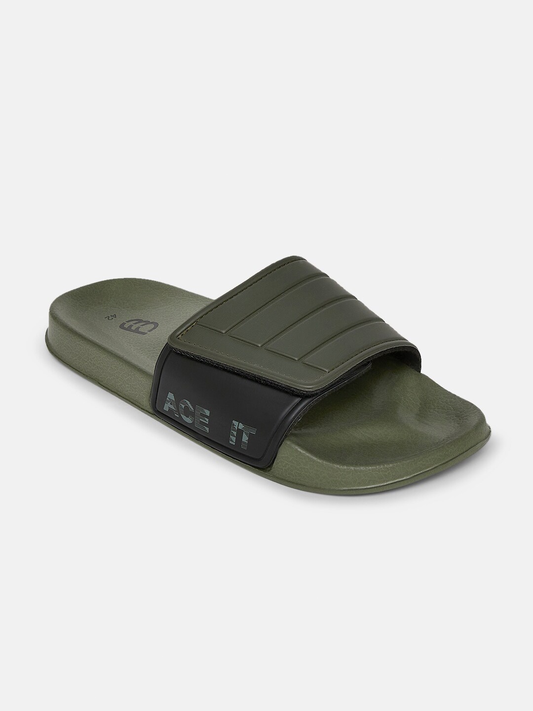 

Ajile by Pantaloons Men Striped Plastic Casual Sliders, Olive