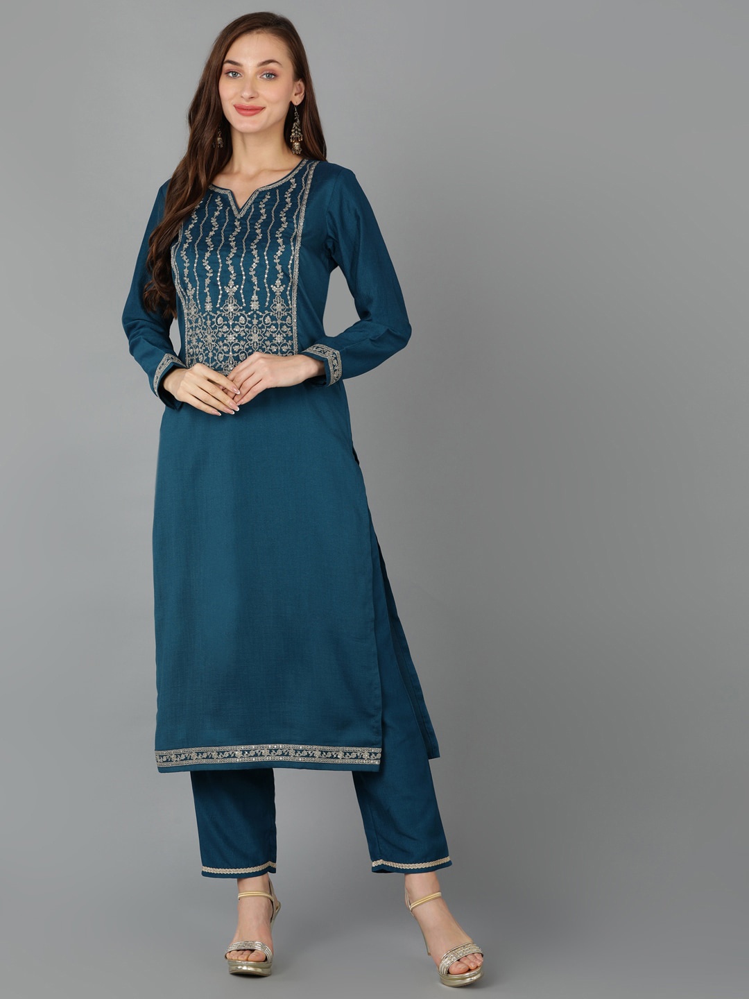

AHIKA Floral Yoke Design Kurta, Teal