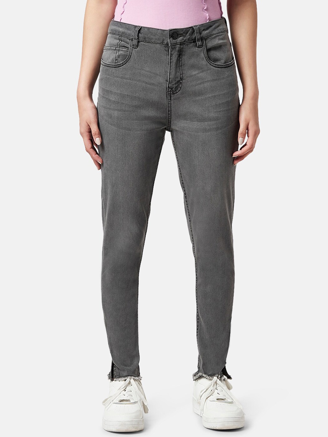 

People Women Skinny Fit Clean Look Cotton Jeans, Grey