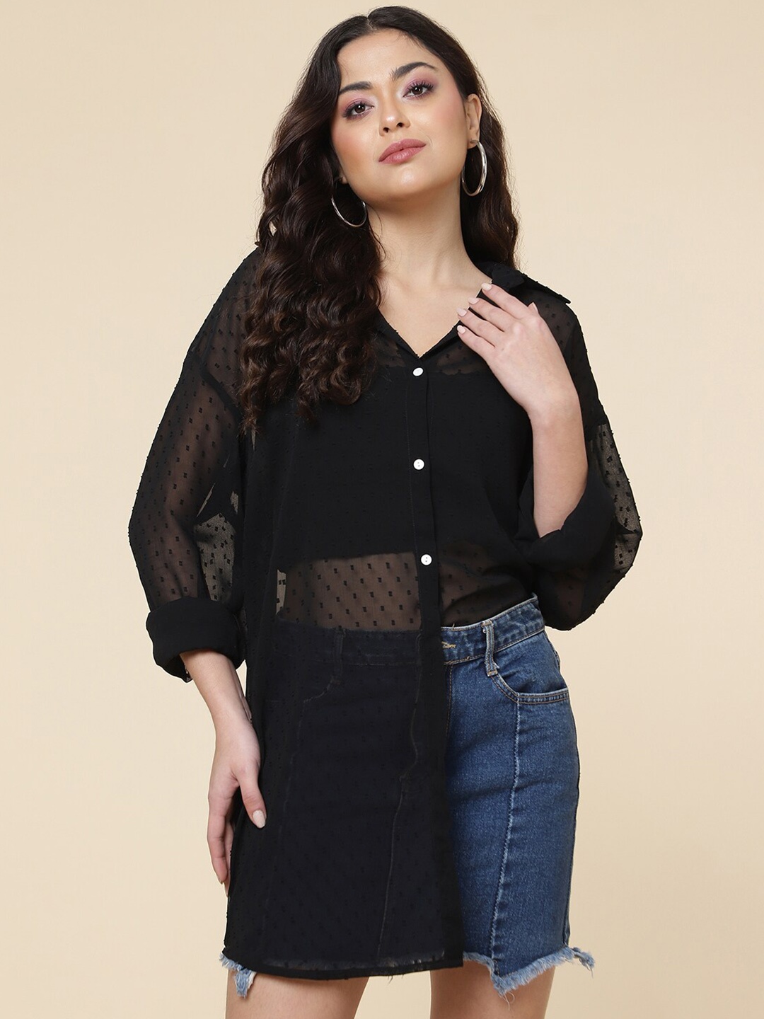 

A.T.U.N. Micro Ditsy Printed Casual Shirt, Black
