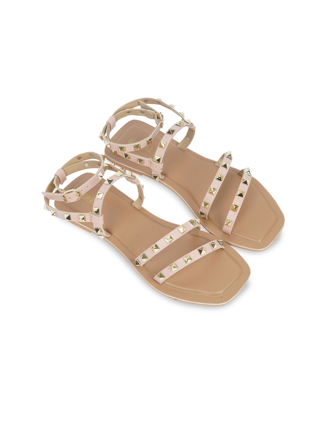 

BEREAL Women Embellished Ankle Loop Open Toe Flats, Pink