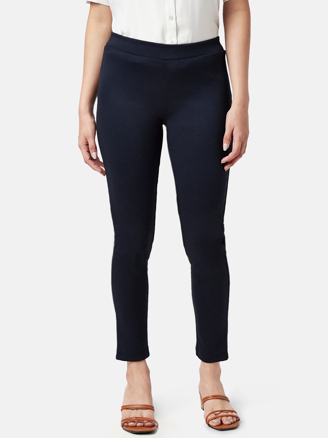 

Annabelle by Pantaloons Women Checked Skinny Fit Treggings, Navy blue