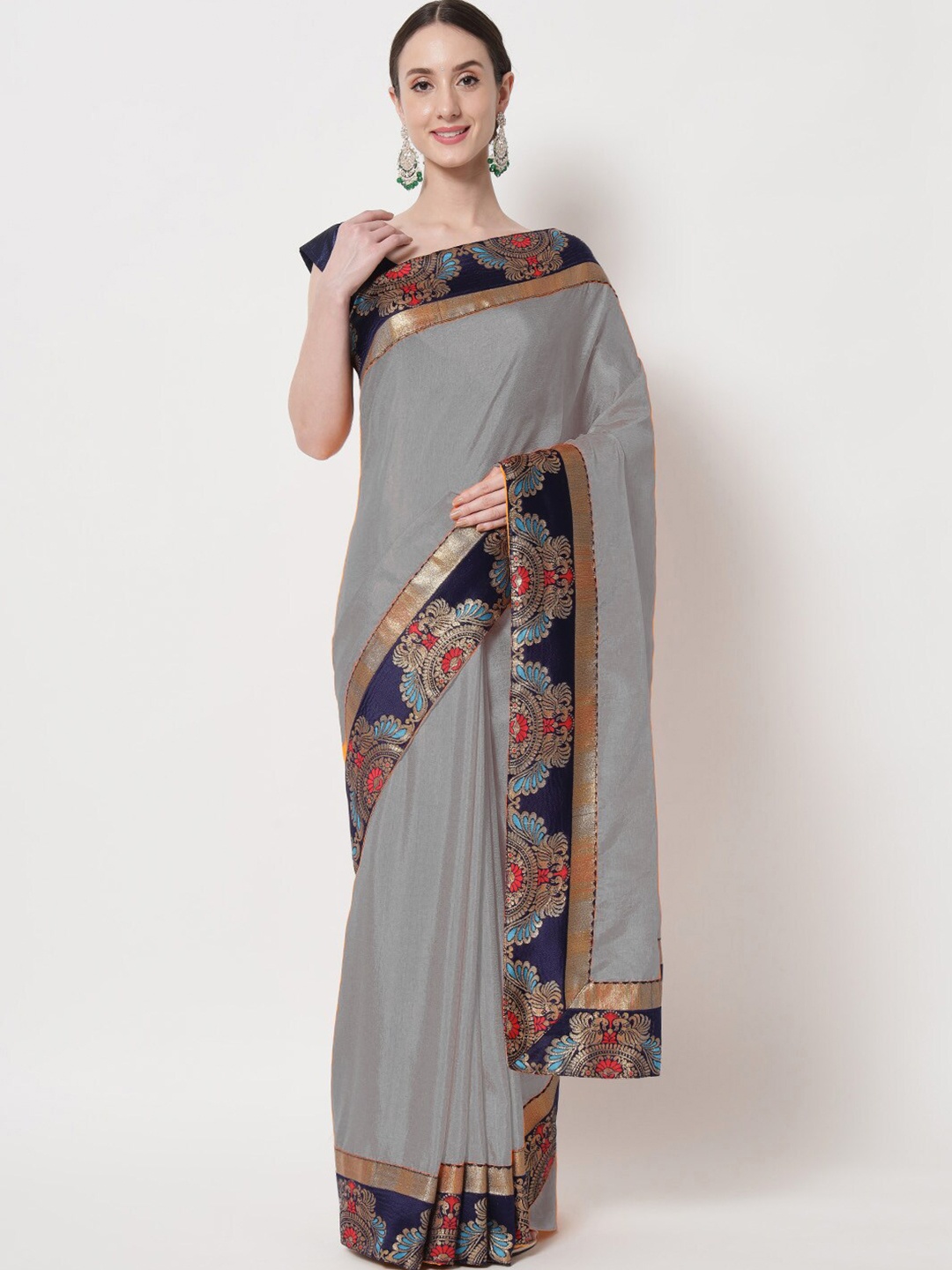 

B4ME.COM Silk Cotton Mysore Silk Saree With Woven Border, Grey