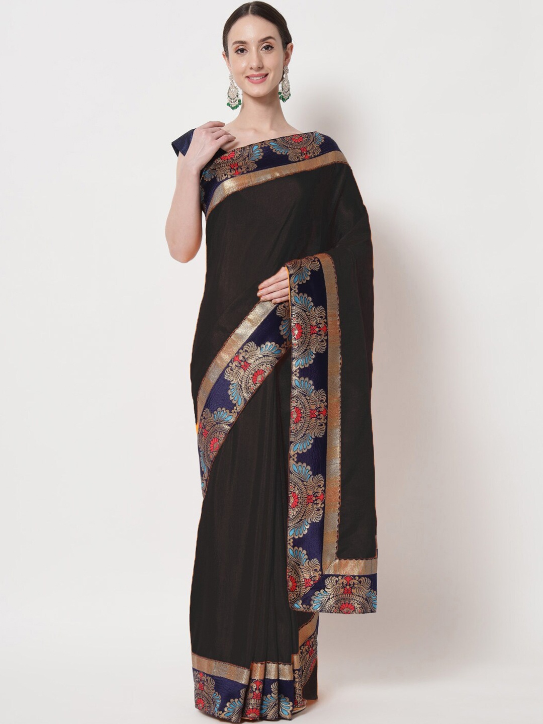 

B4ME.COM Zari Silk Cotton Mysore Silk Saree, Black