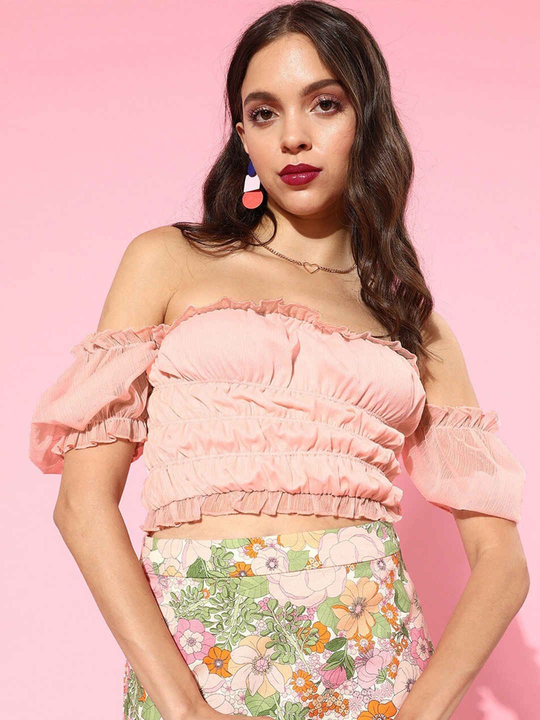 

HERE&NOW Off-Shoulder Bardot Crop Top, Pink
