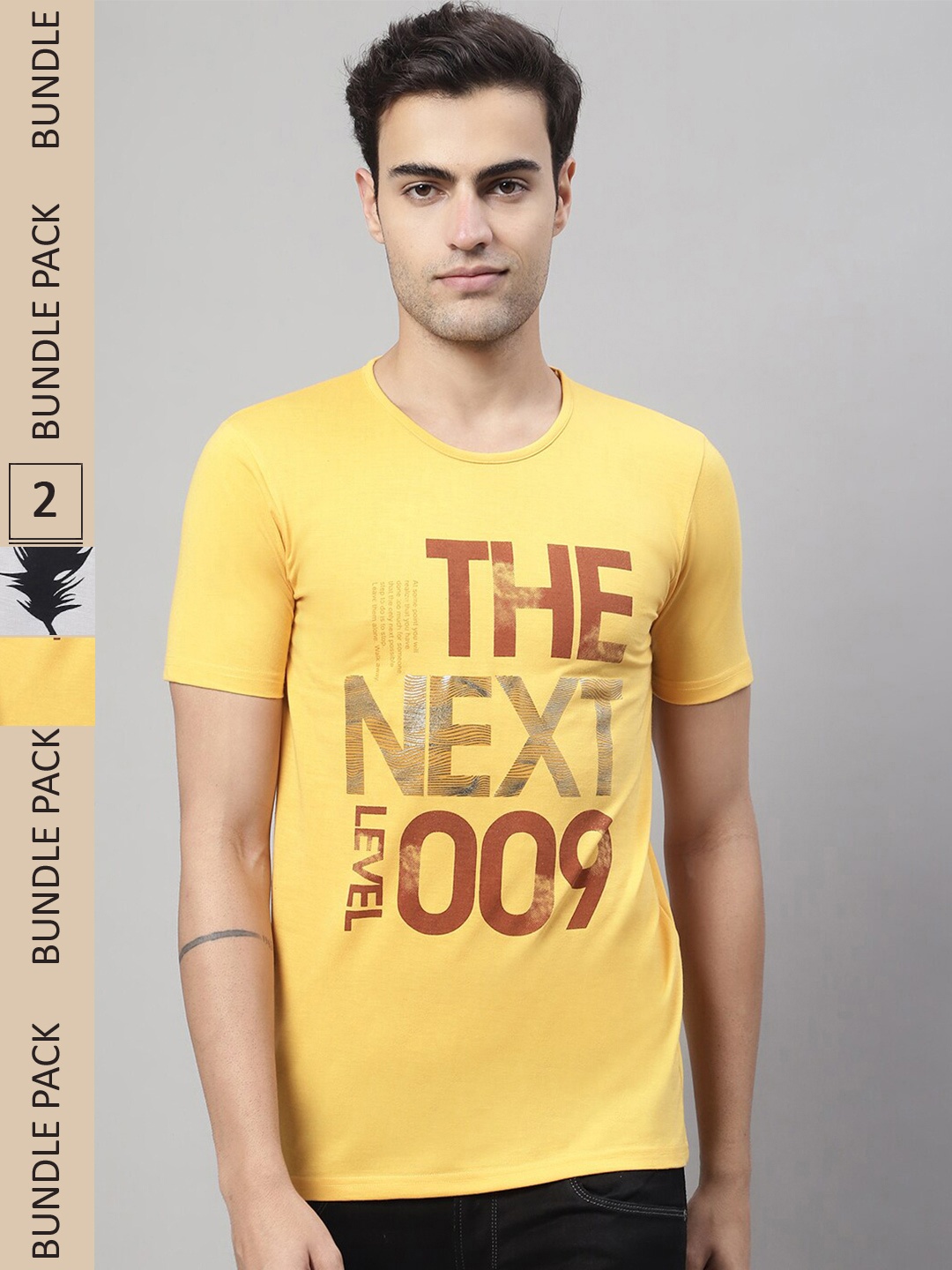 

MACK JONNEY Pack Of 2 Typography Printed Cotton T-shirt, Yellow