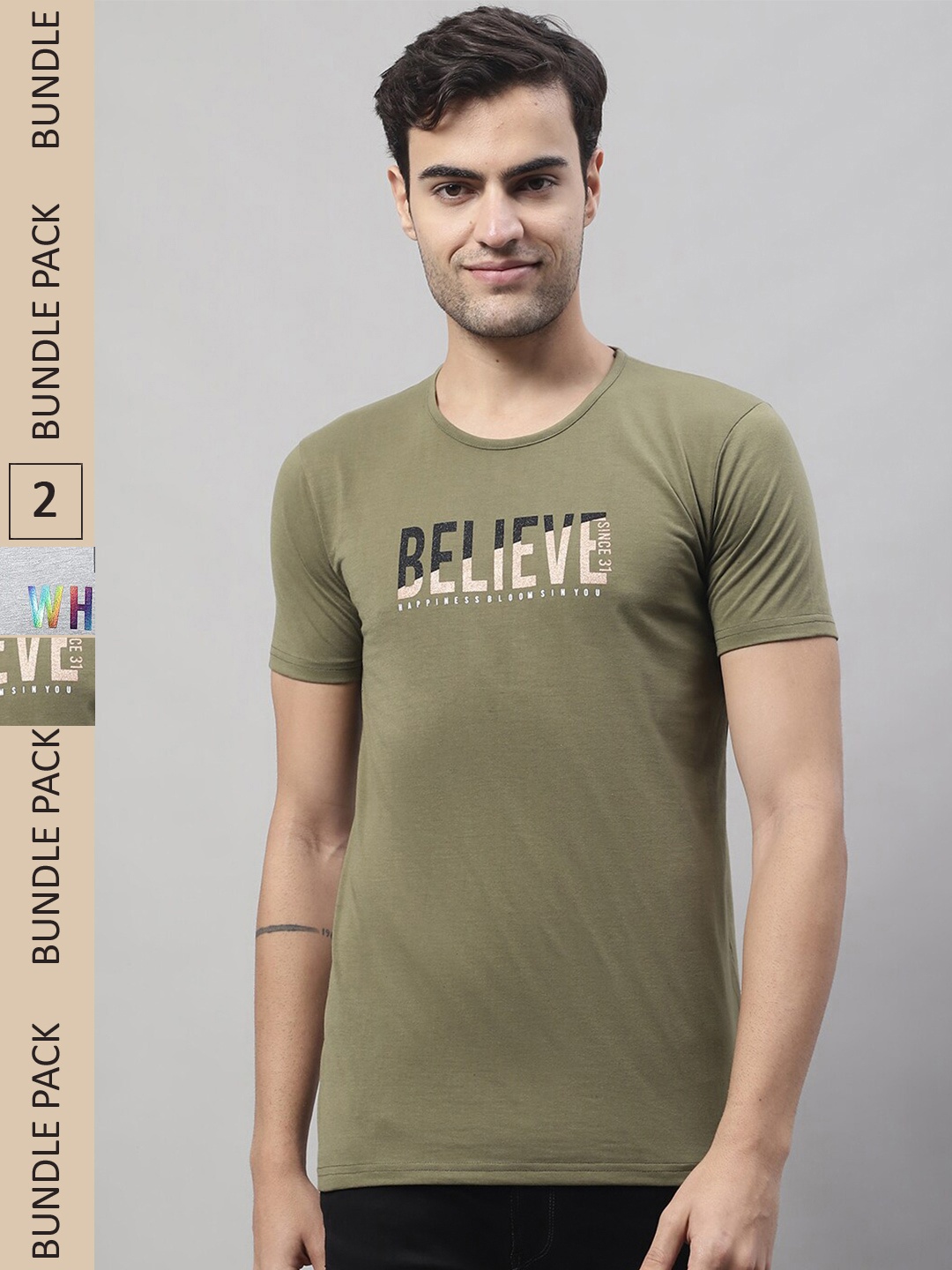 

MACK JONNEY Pac Of 2 Typography Printed Cotton T-shirt, Olive