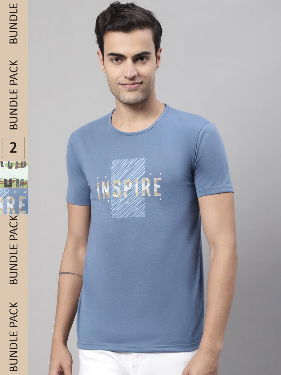 MACK JONNEY Pack Of 2 Typography Printed Cotton T-shirt, Blue