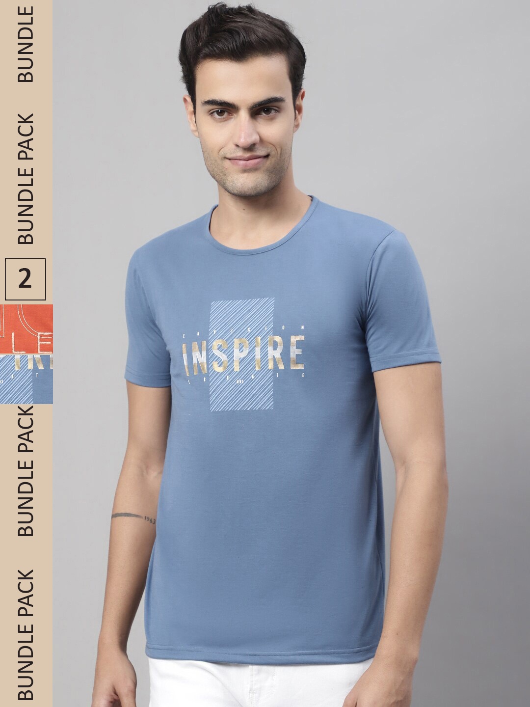 MACK JONNEY Pac Of 2 Typography Printed Cotton T-shirt, Grey