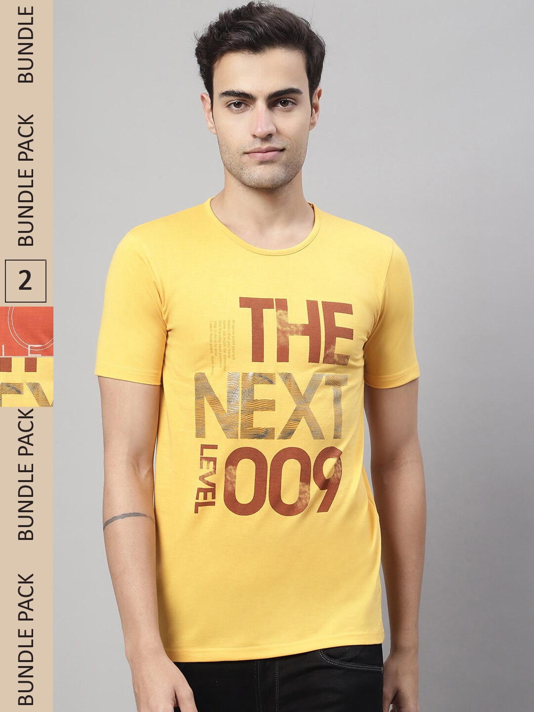 

MACK JONNEY Pack Of 2 Typography Printed Cotton T-shirt, Yellow