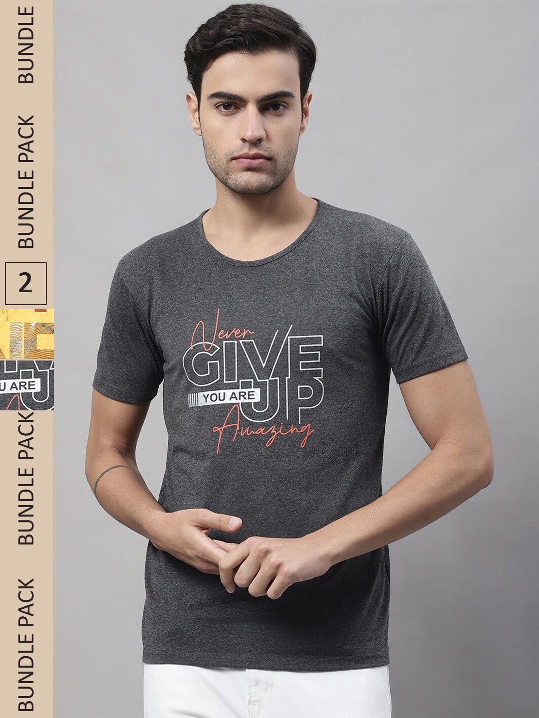 

MACK JONNEY Pack Of 2 Typography Printed Cotton T-shirt, Charcoal