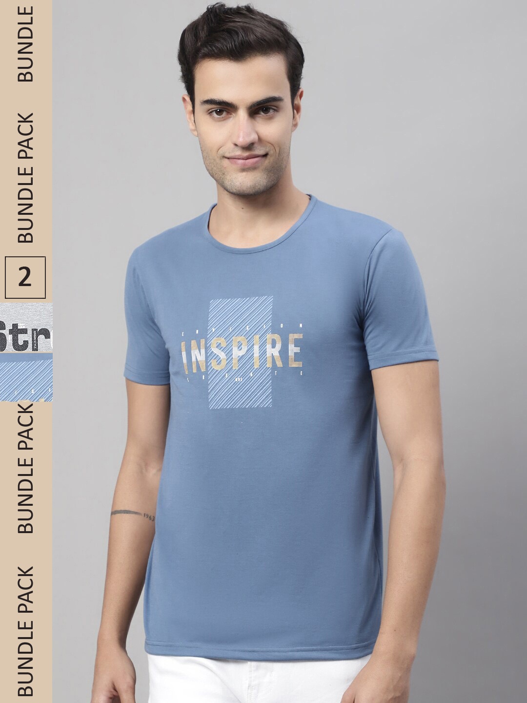 

MACK JONNEY Pack Of 2 Typography Printed Cotton T-shirt, Blue