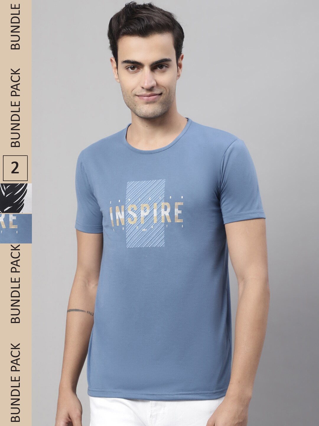 

MACK JONNEY Pack of 2 Printed Cotton T-shirts, Blue
