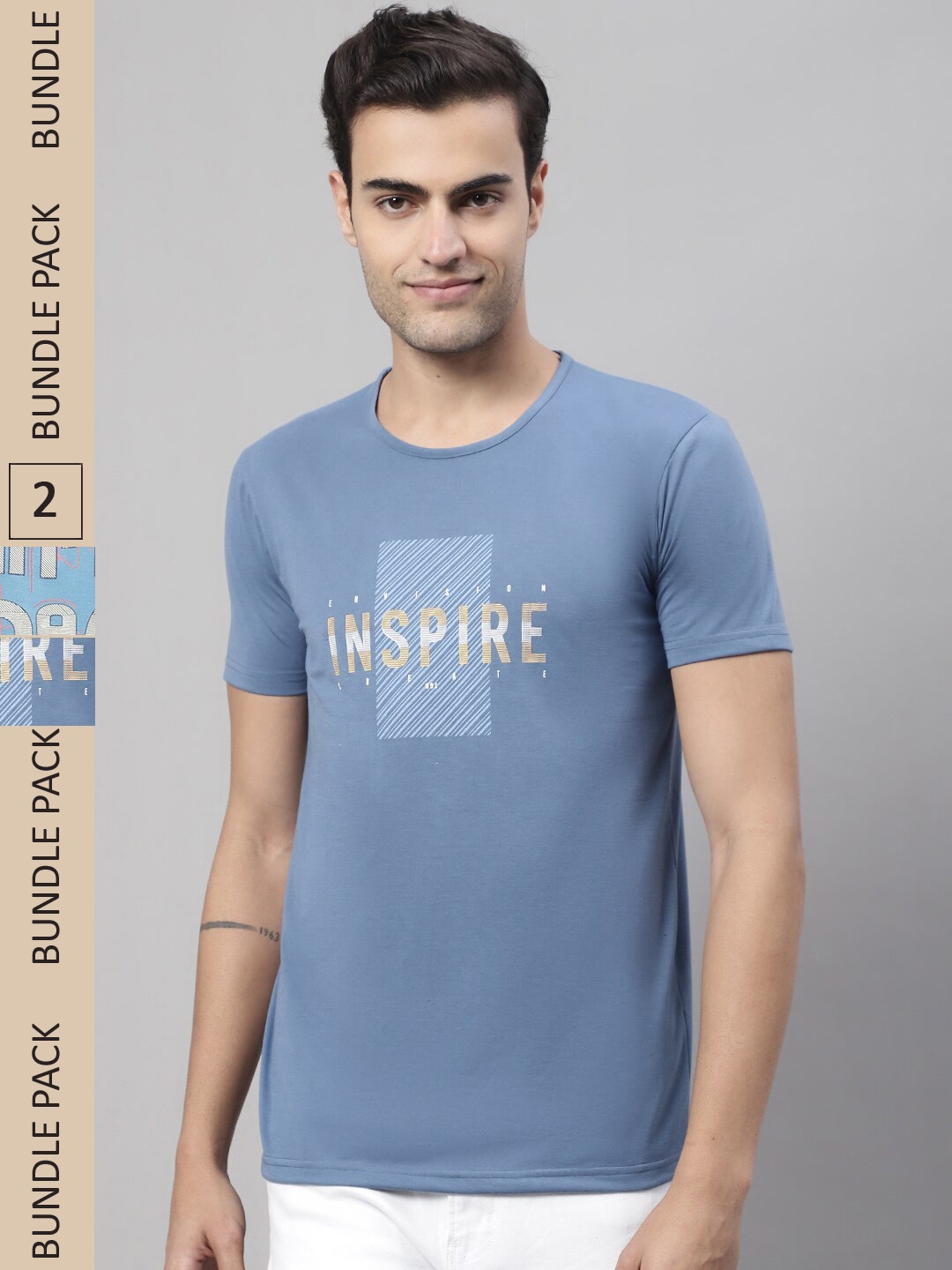 

MACK JONNEY Pack Of 2 Typography Printed Cotton T-shirt, Blue