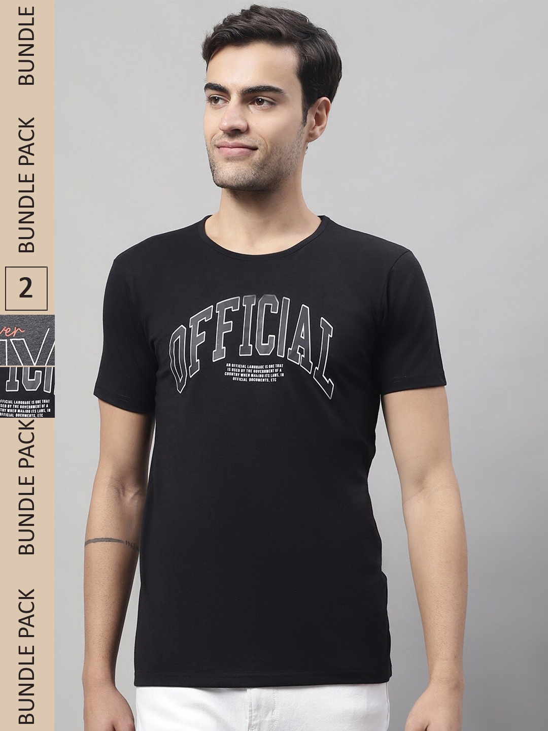 

MACK JONNEY Pack Of 2 Typography Printed Cotton T-shirt, Black