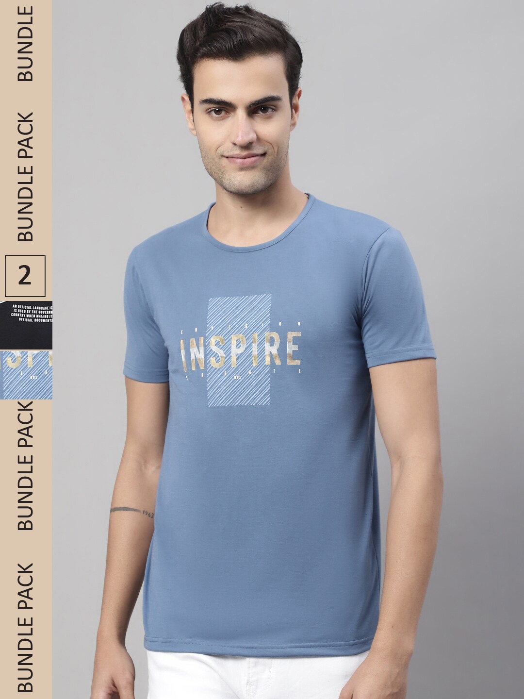 

MACK JONNEY Pack Of 2 Typography Printed Cotton T-shirt, Blue