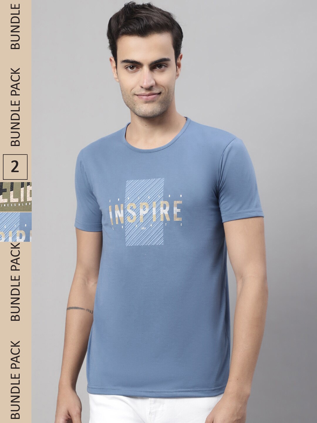 

MACK JONNEY Pack Of 2 Typography Printed Cotton T-shirt, Blue