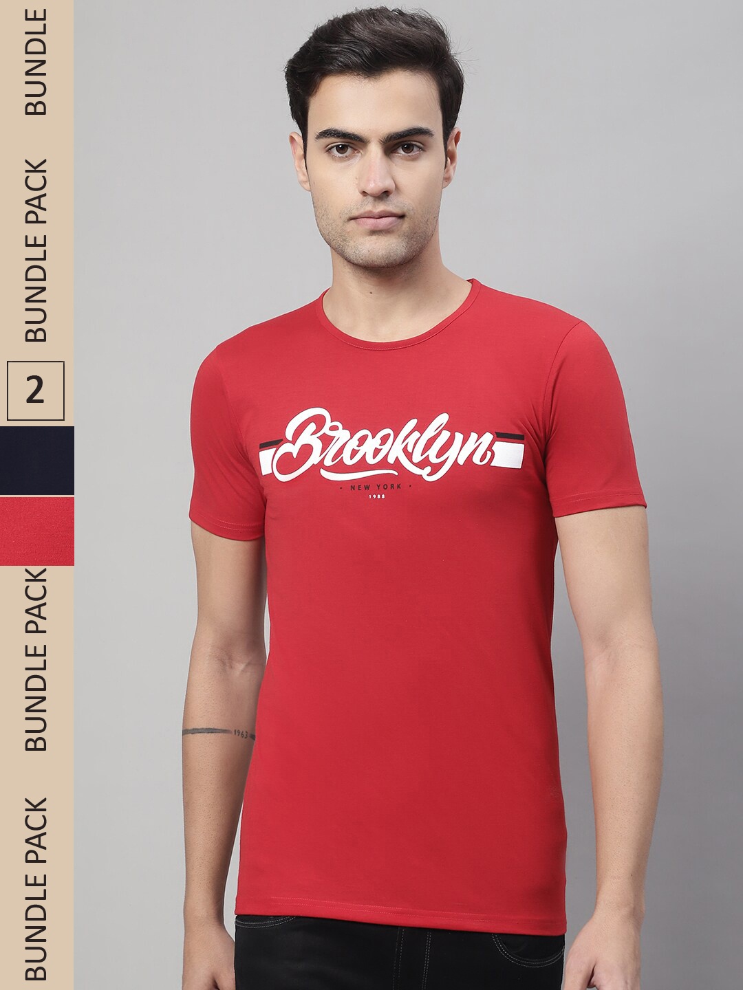 

MACK JONNEY Pack Of 2 Typography Printed Cotton T-shirt, Red