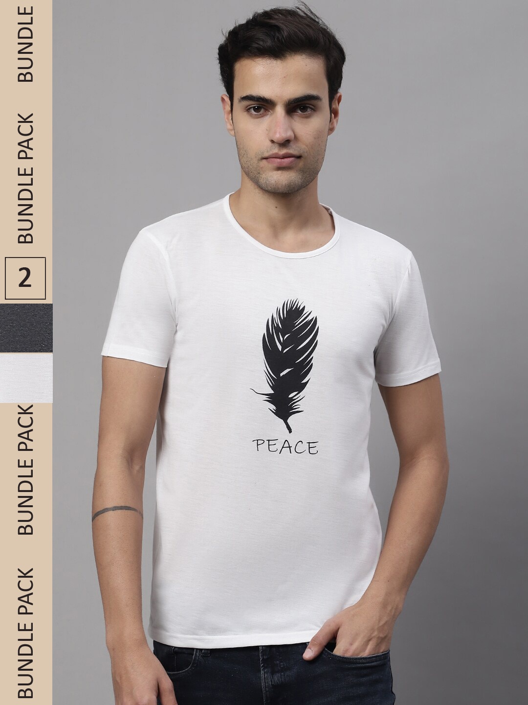 

MACK JONNEY Pack Of 2 Typography Printed Cotton T-shirt, White