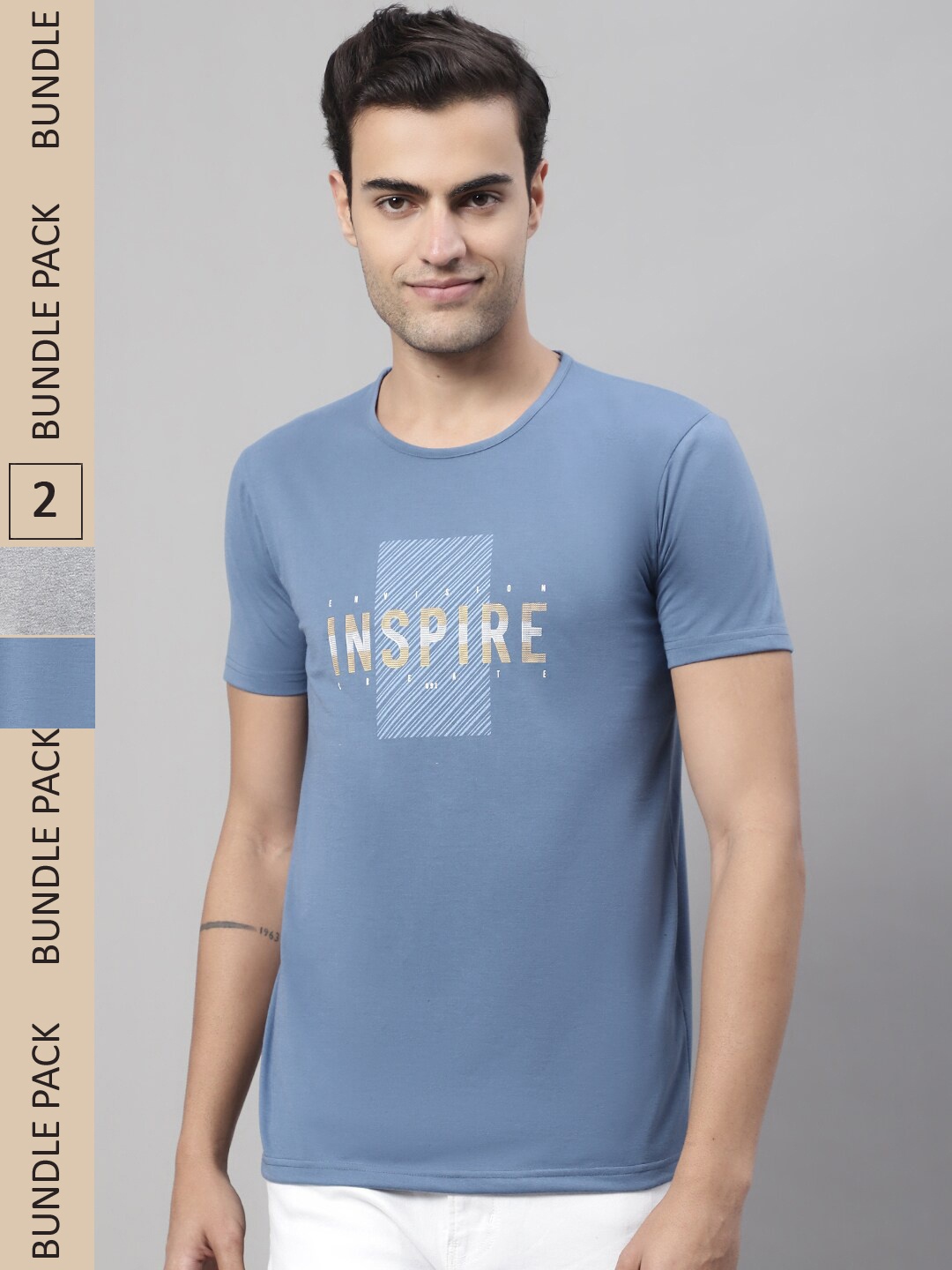 

VIMAL JONNEY Pack Of 2 Typography Printed Cotton T-shirt, Blue