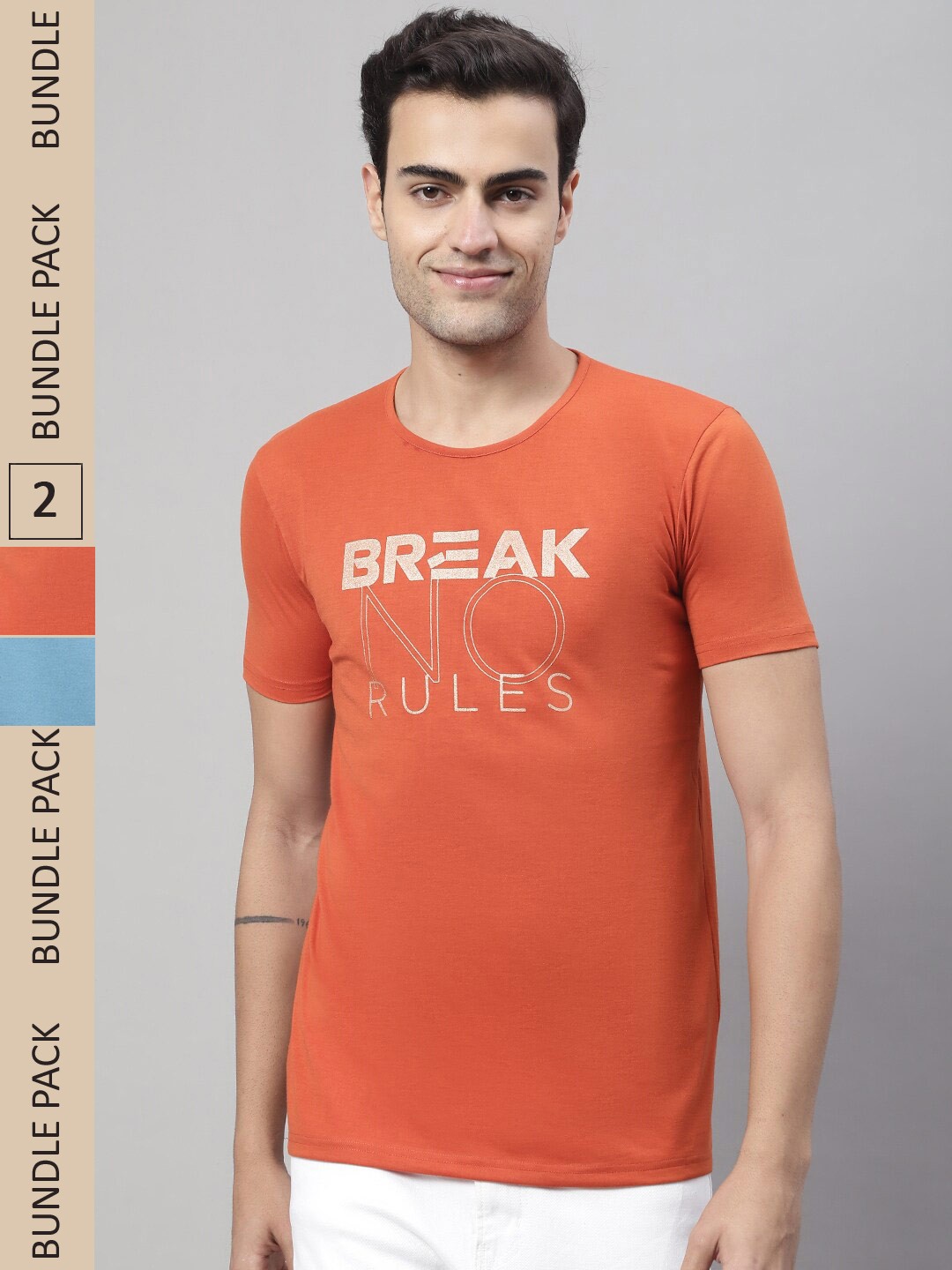 

MACK JONNEY Pack of 2 Printed Cotton T-shirts, Rust