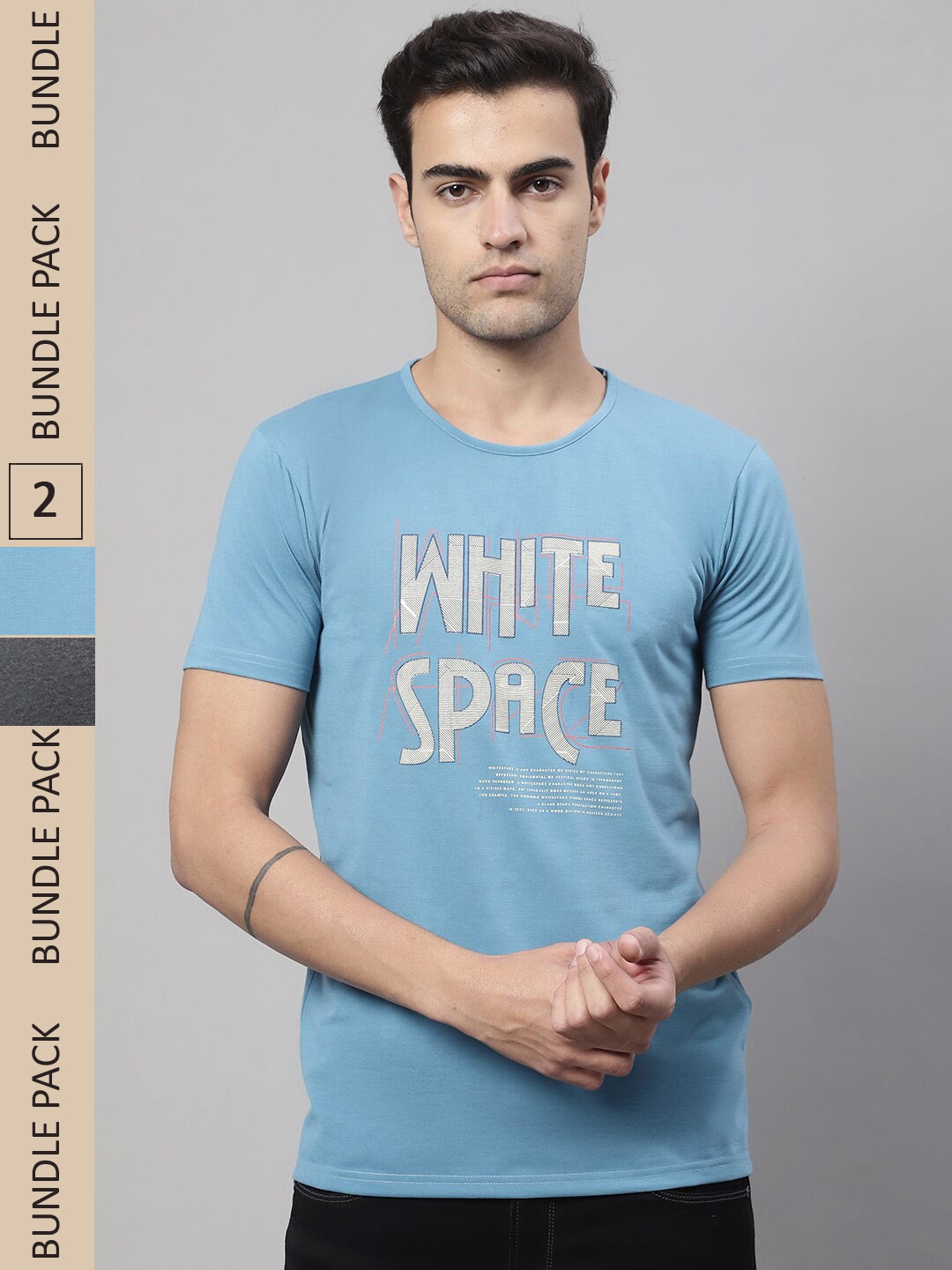 

MACK JONNEY Pack of 2 Printed Cotton T-shirts, Blue