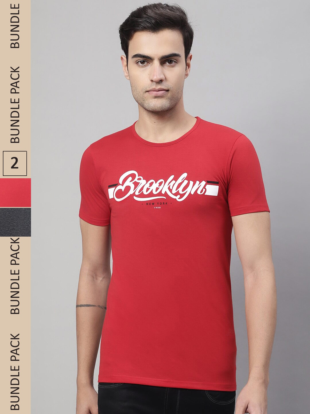 

MACK JONNEY Pack Of 2 Typography Printed Cotton T-shirt, Red
