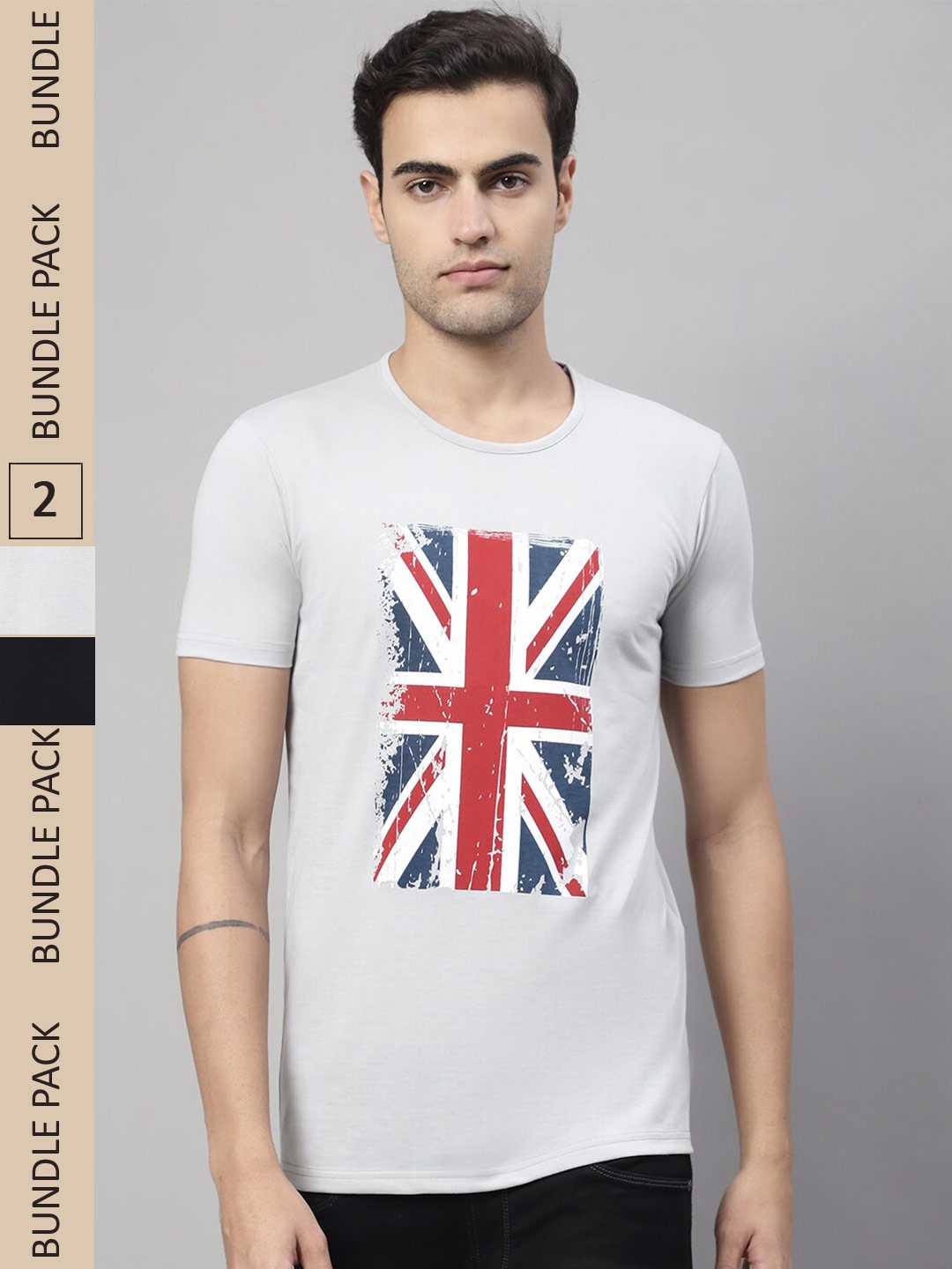 

MACK JONNEY Pack of 2 Printed Round Neck Cotton T-shirt, White