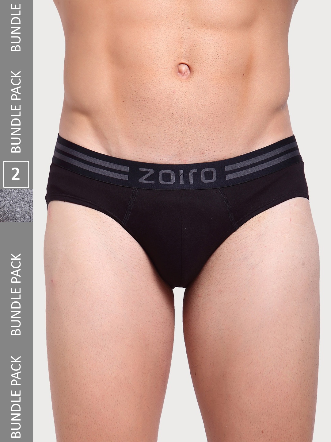 

Zoiro Men Pack Of 2 Anti Bacterial Finish Basic Briefs, Grey