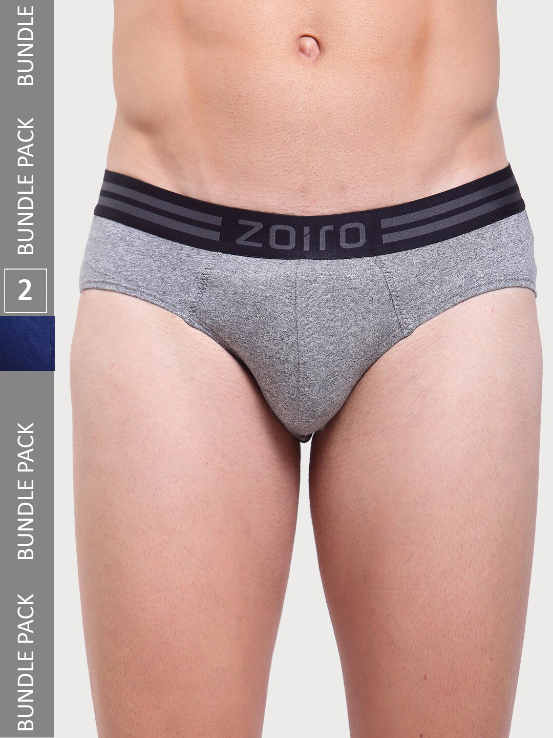 

Zoiro Men Pack Of 2 Bio-Wash & Silicon Finish Basic Briefs, Grey