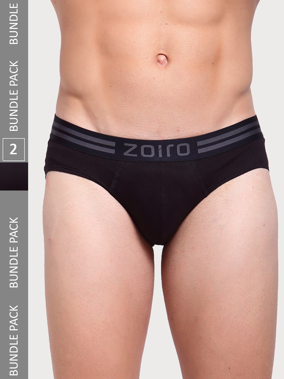

Zoiro Men Pack Of 2 Bio-Wash & Silicon Finish Basic Briefs, Black