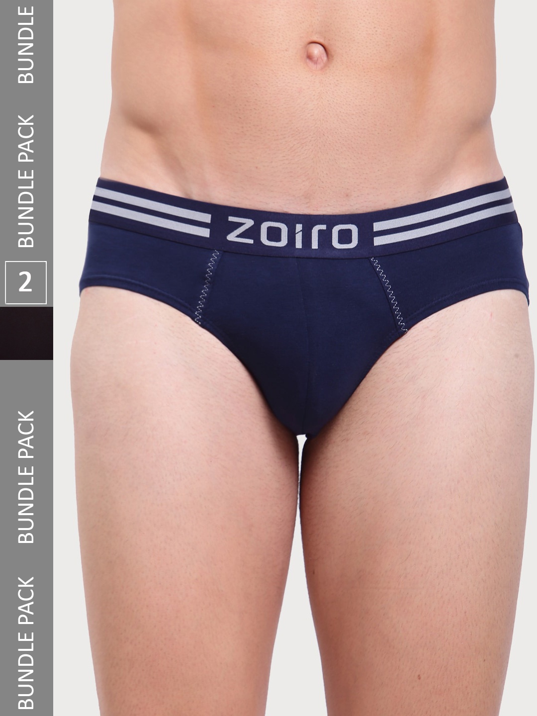 

Zoiro Men Pack Of 2 Bio-Wash & Silicon Finish Basic Briefs, Black