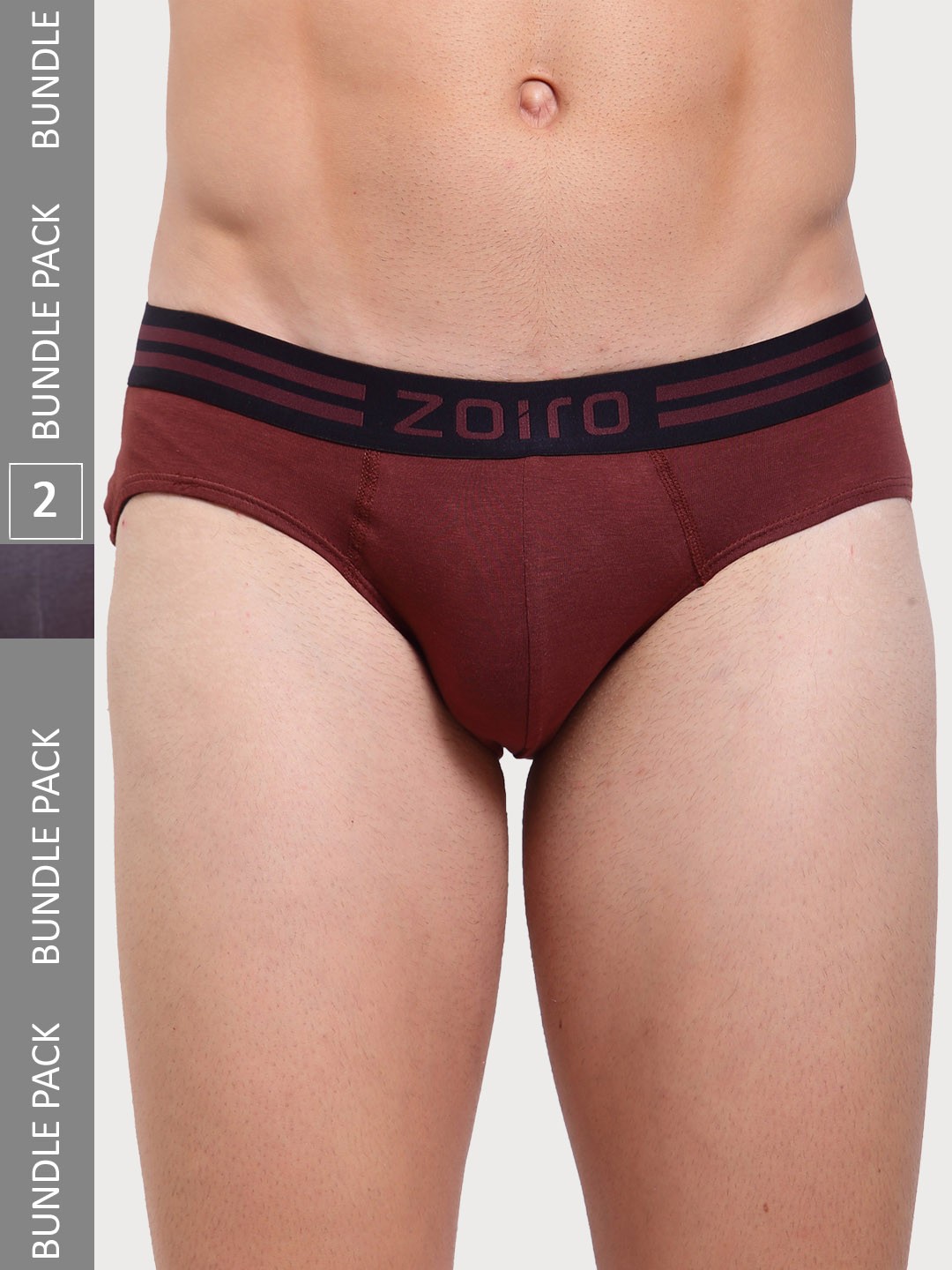 

Zoiro Men Pack Of 2 Bio-Wash & Silicon Finish Basic Briefs, Grey
