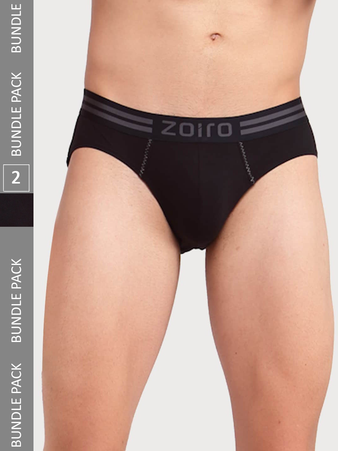 

Zoiro Men Pack Of 2 Bio-Wash & Silicon Finish Basic Briefs, Black