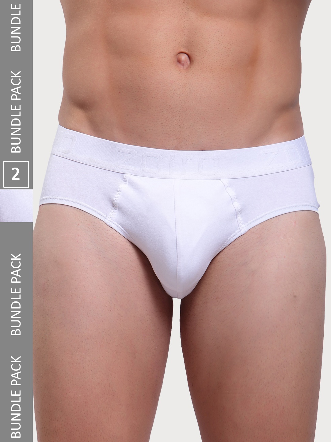 

Zoiro Men Pack Of 2 Bio-Wash & Silicon Finish Basic Briefs, White