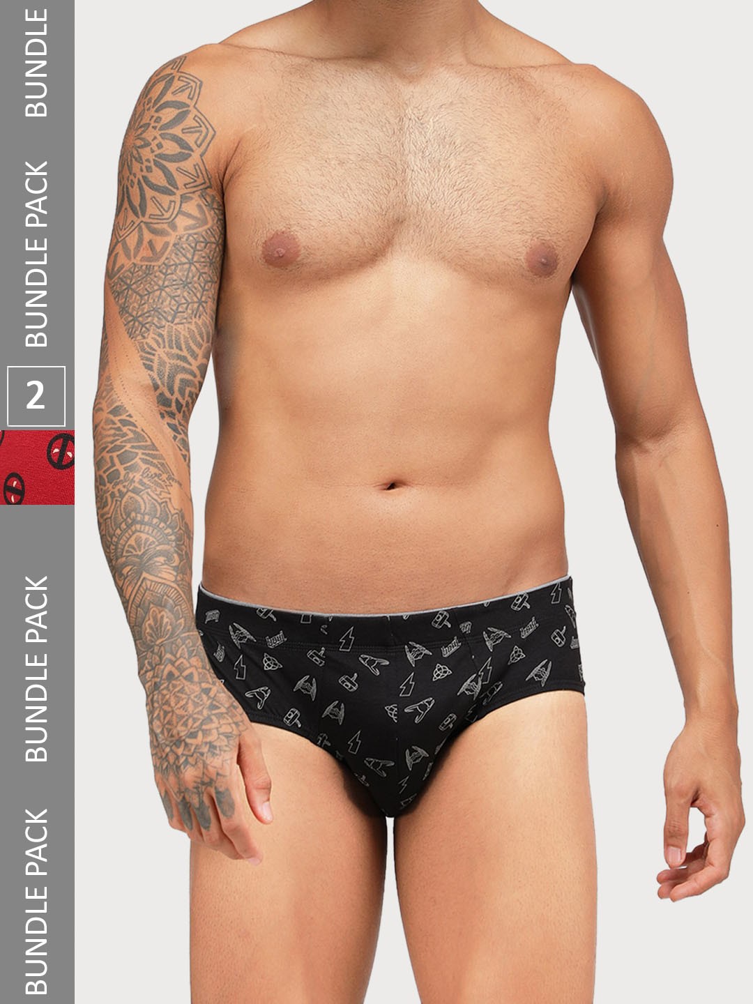 

Zoiro Men Pack Of 2 Printed Bio-Wash & Silicon Finish Basic Briefs, Black