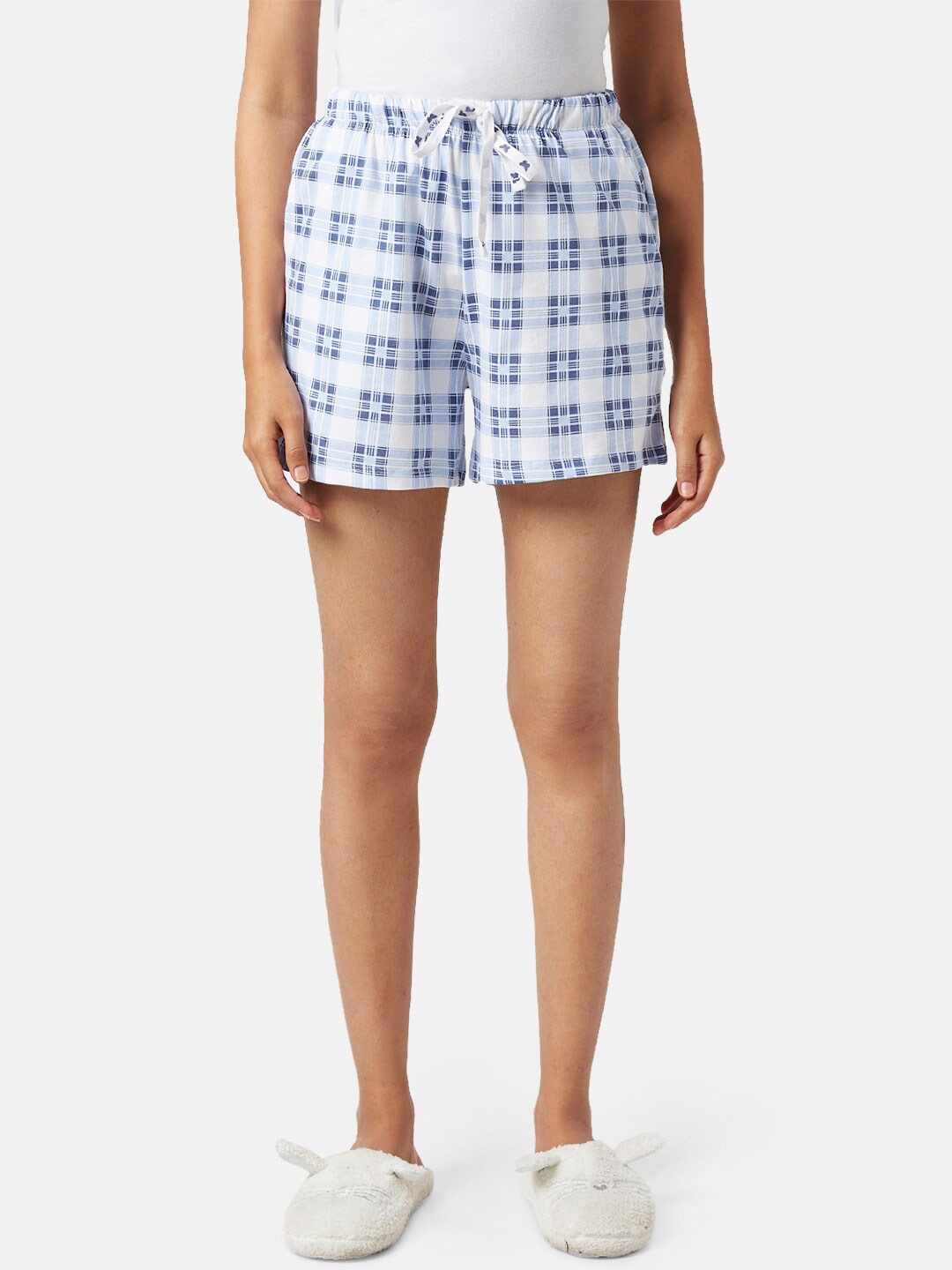 

Dreamz by Pantaloons Women Checked Cotton Lounge Shorts, White