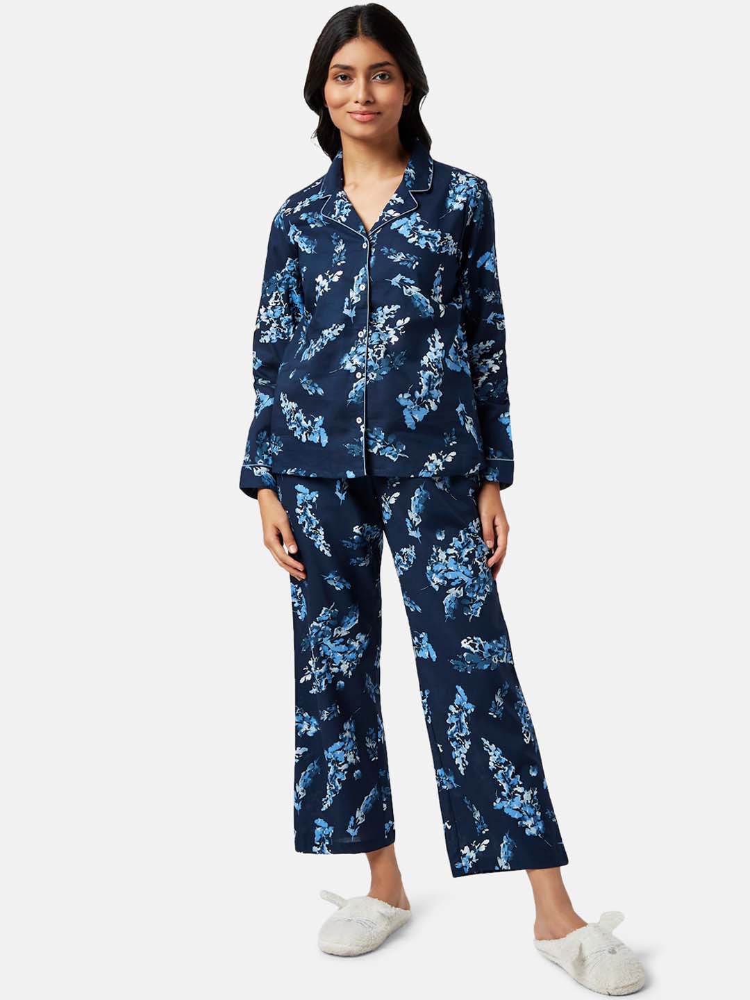 

Dreamz by Pantaloons Floral Printed Night Suit, Navy blue