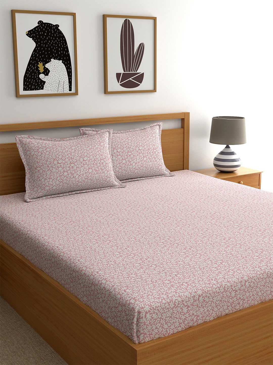 

Dreamscape Pink & Off White Floral 300 TC Pure Cotton King Bedsheet & 2 Pillow Covers
