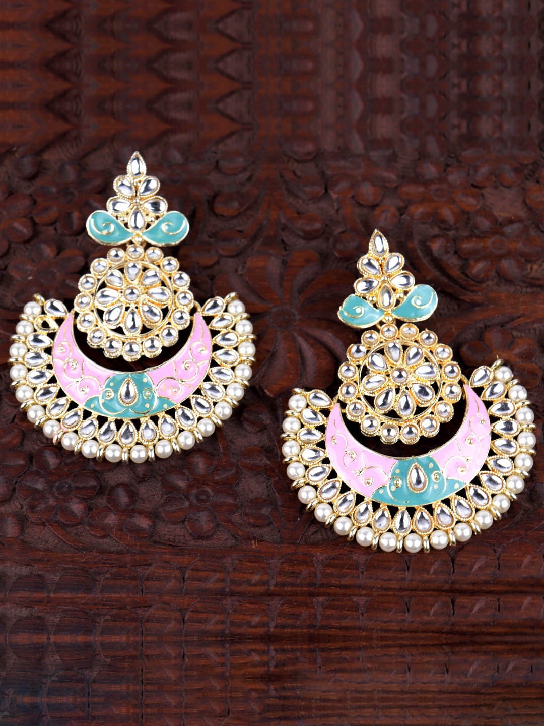

VAGHBHATT Gold-Plated Circular Enamelled Chandbalis Earrings, Blue