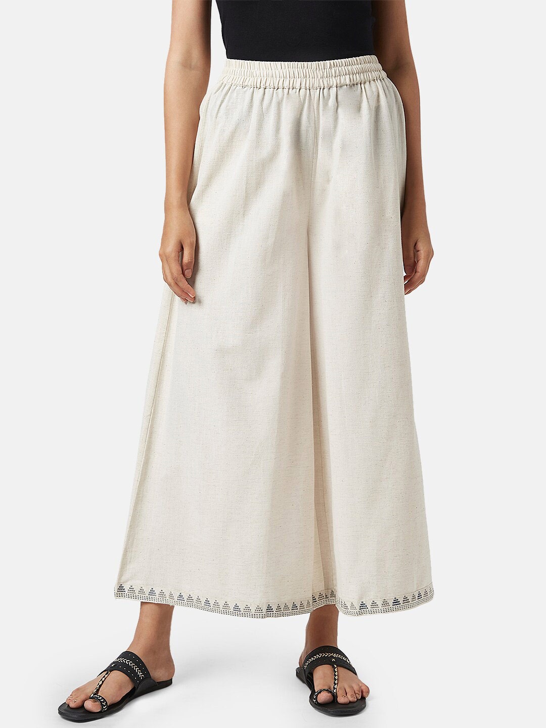 

RANGMANCH BY PANTALOONS Women Flared Ethnic Palazzos, Off white