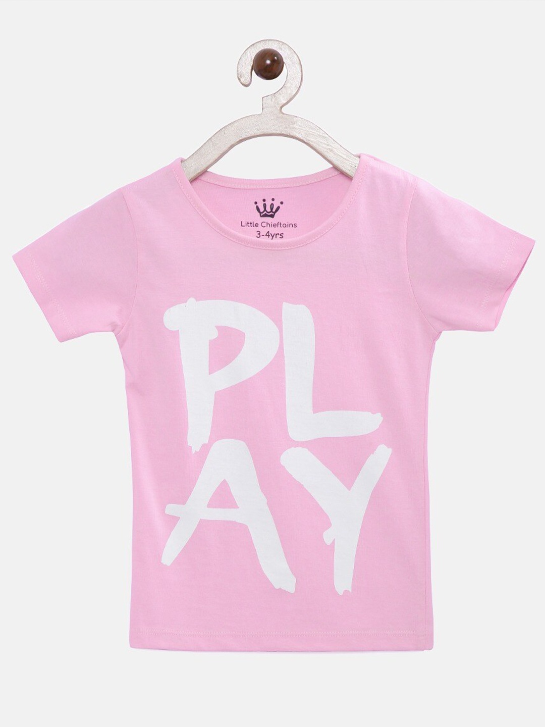 

Little Chieftains Girls Typography Printed Round neck Cotton T-shirt, Pink