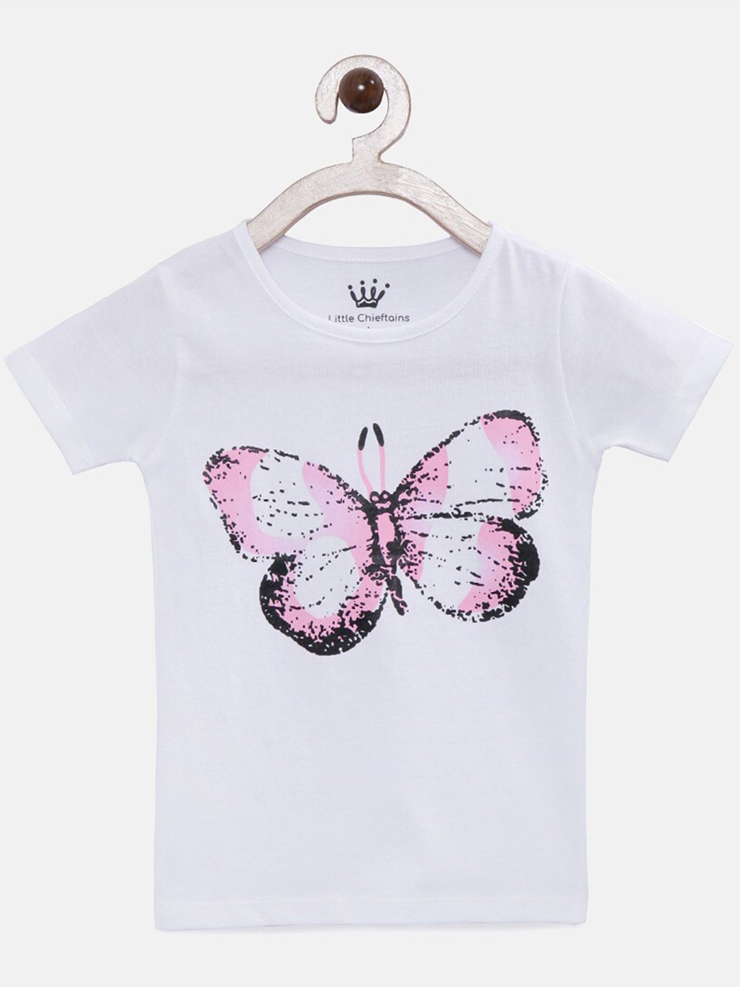 Little Chieftains Girls Graphic Printed Cotton T-shirt, White