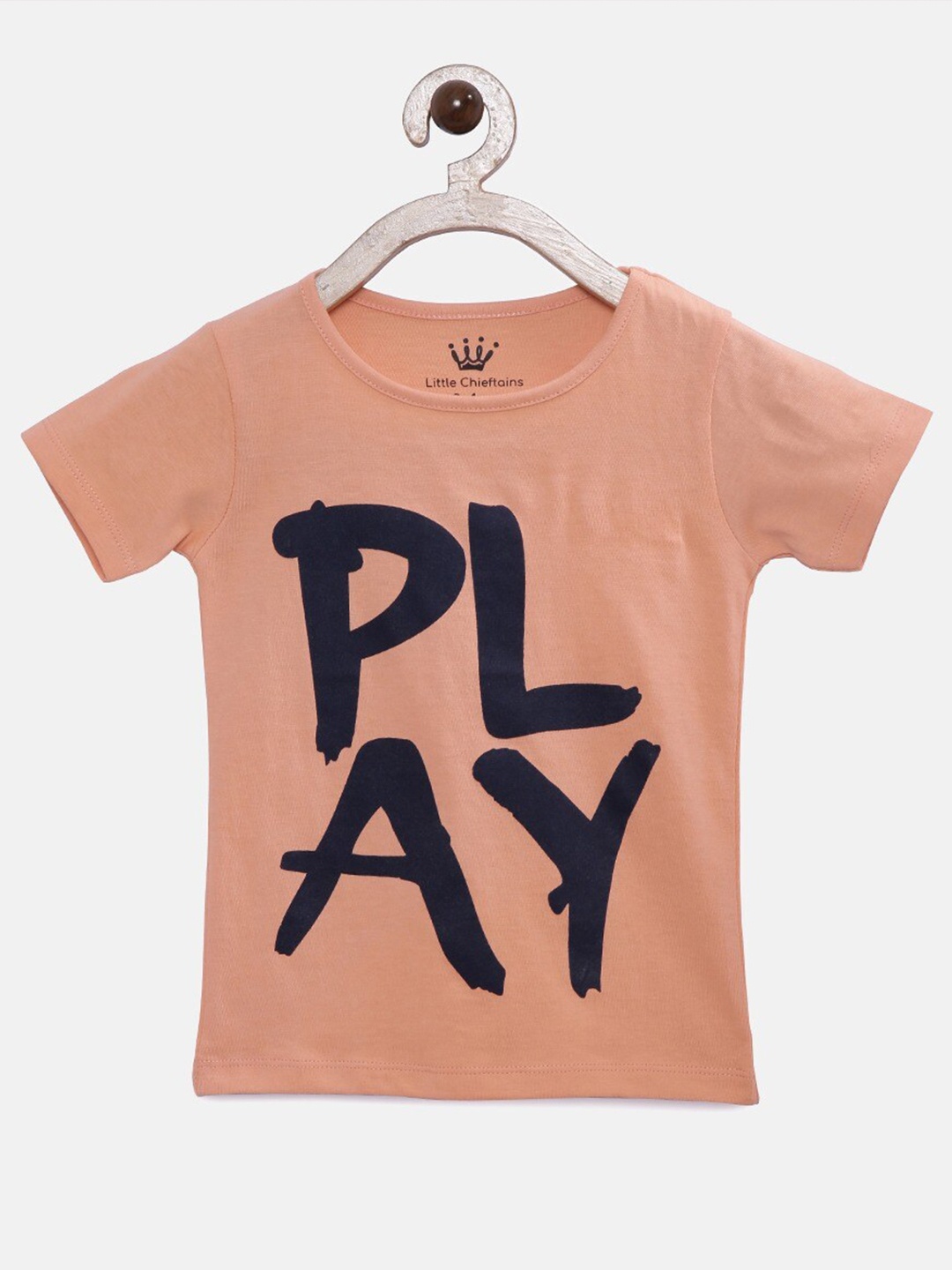 

Little Chieftains Girls Typography Printed Cotton T-shirt, Peach