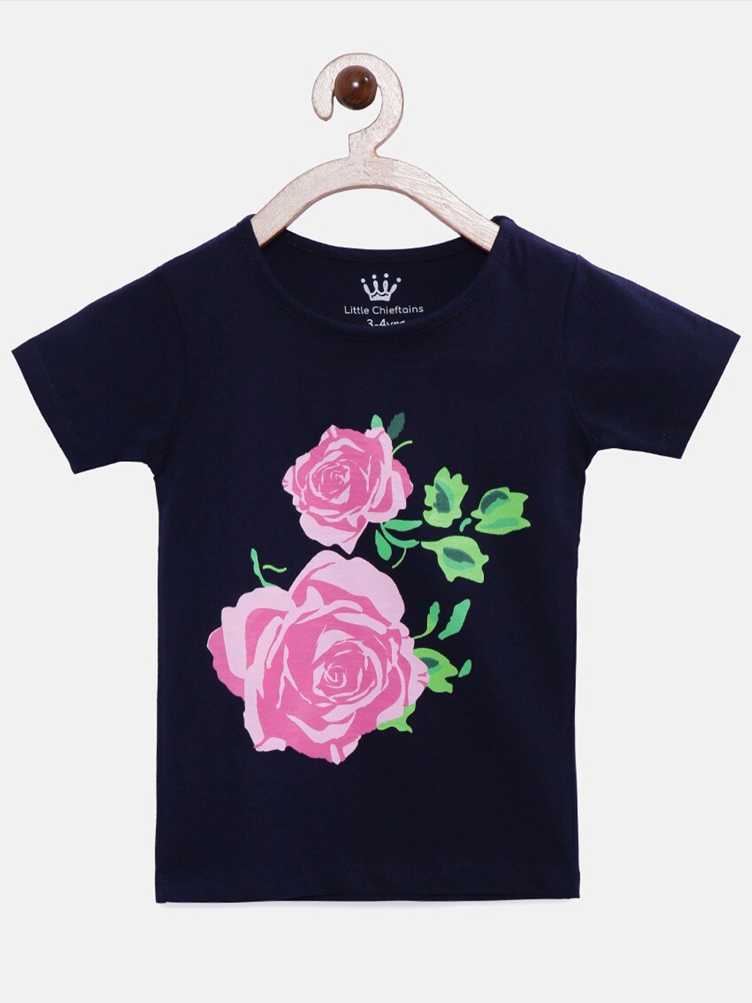 

Little Chieftains Girls Graphic Printed Cotton T-shirt, Navy blue