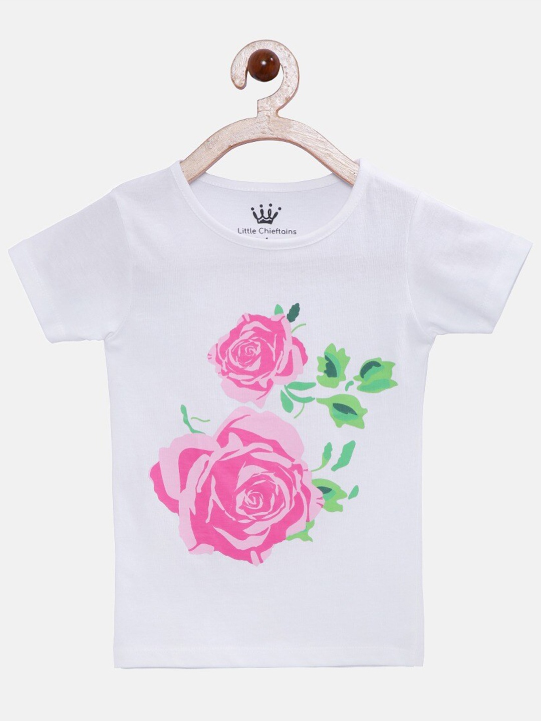 

Little Chieftains Girls Graphic Printed Cotton T-shirt, White