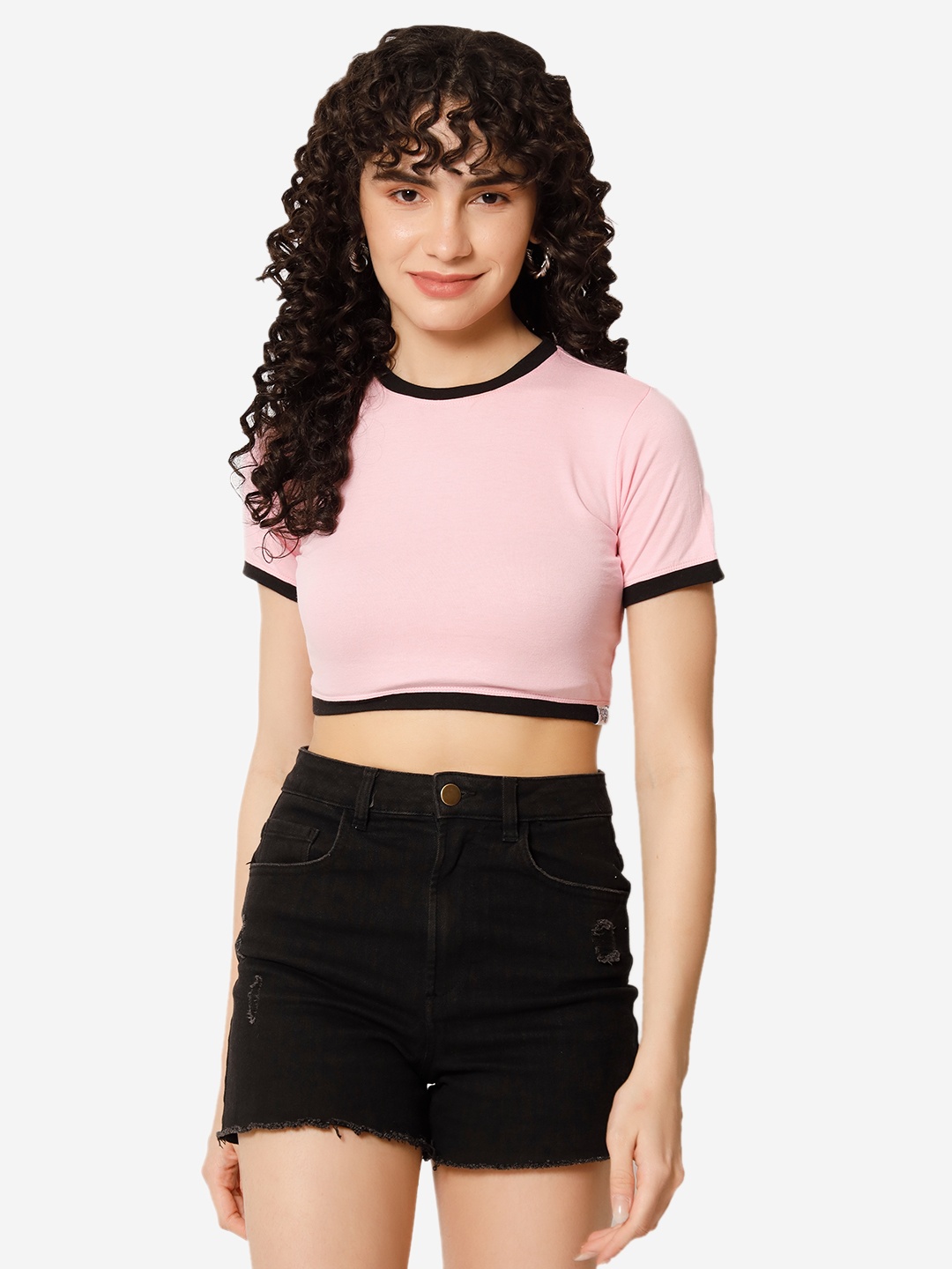 

XOXO Design Round Neck Cotton Crop Top, Pink